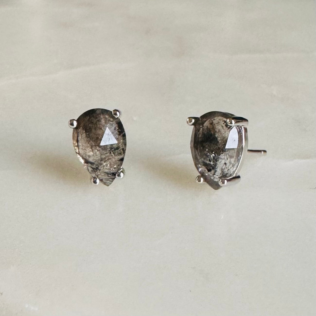 Romana Salt and Pepper Diamond Stud Earrings | Rhodium Plated