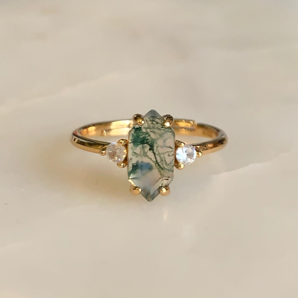 Willow Moss Agate Ring | 14K Yellow Gold Plated