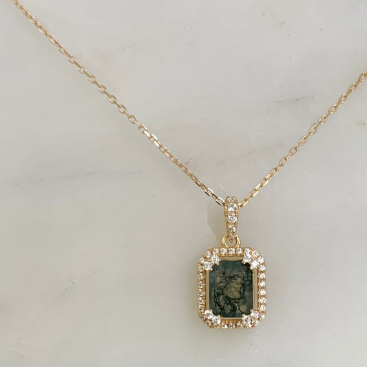 Rina Moss Agate Necklace | 14K Gold Plated