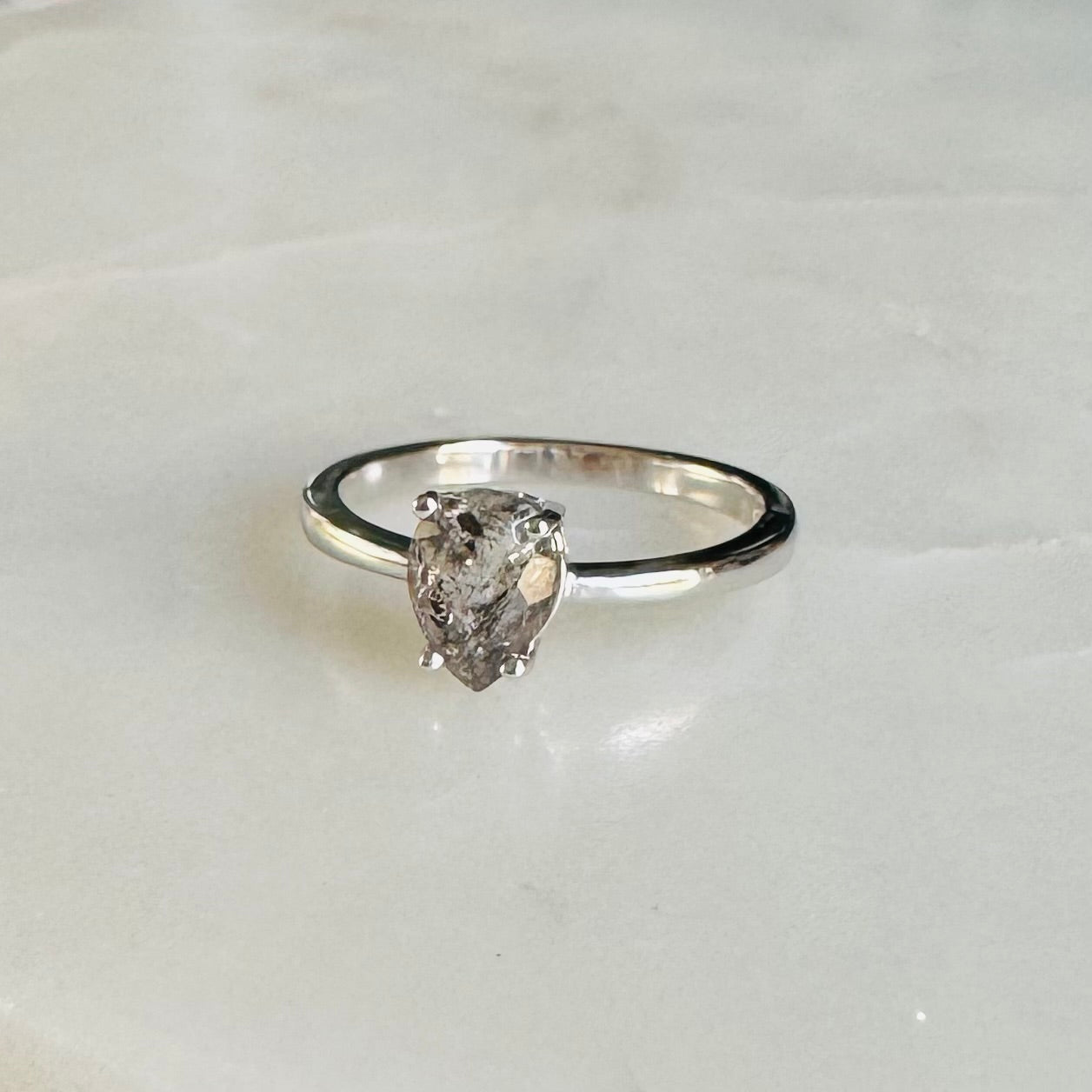 Zara Salt and Pepper Diamond Ring | Rhodium Plated