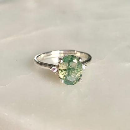 Helena Moss Agate Ring | Sterling Silver