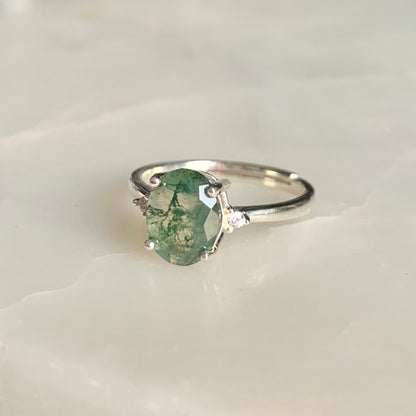 Helena Moss Agate Ring | Sterling Silver