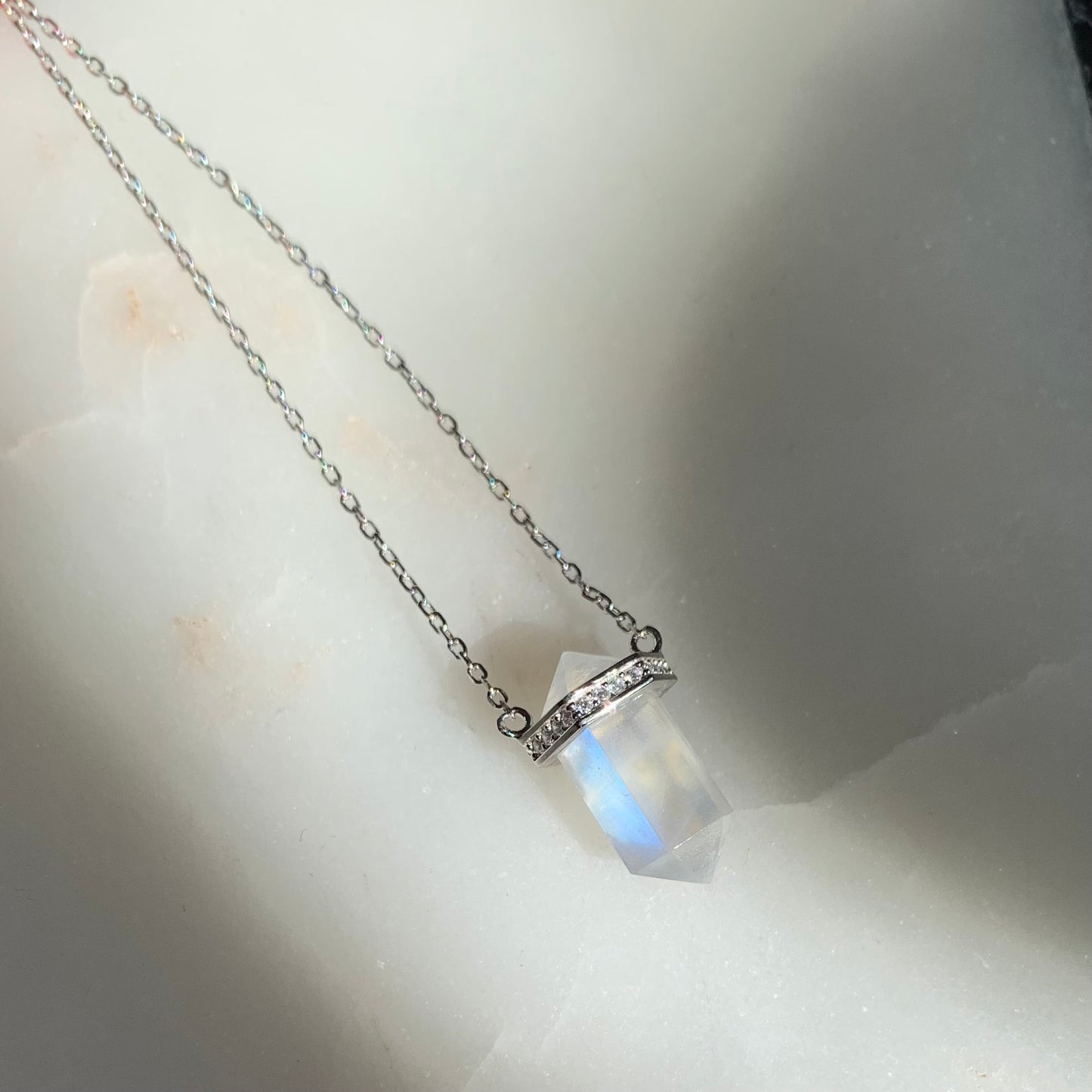 Stella Moonstone Necklace | Rhodium Plated