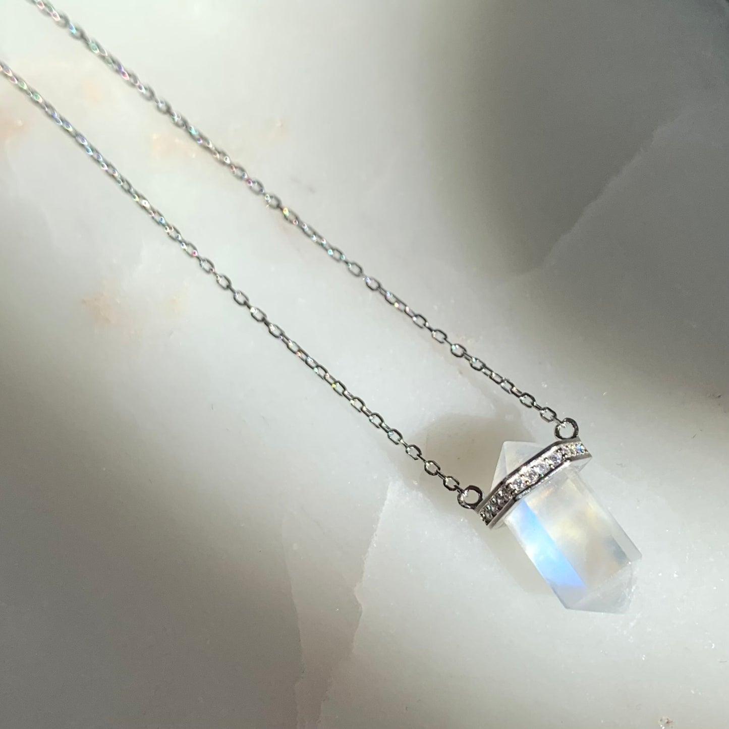 Stella Moonstone Necklace | Rhodium Plated