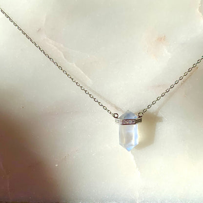 Stella Moonstone Necklace | Rhodium Plated