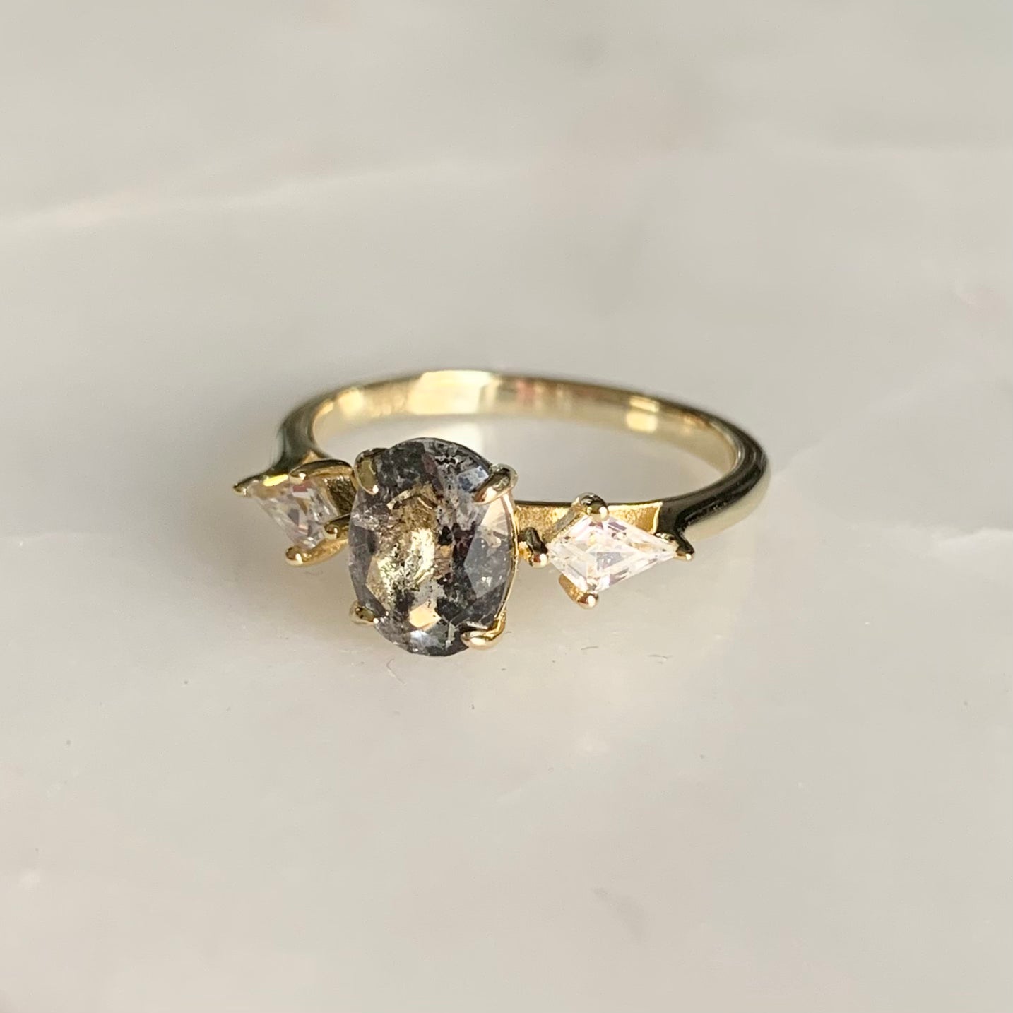 Camille Salt and Pepper Diamond Ring | 14K Yellow Gold Vermeil