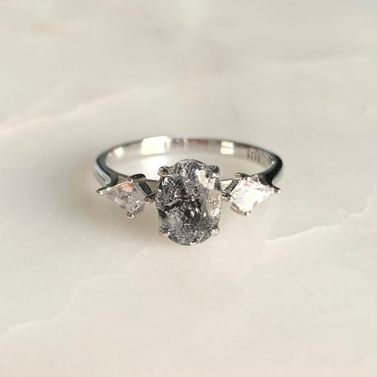 Camille Salt and Pepper Diamond Ring | Rhodium Plated