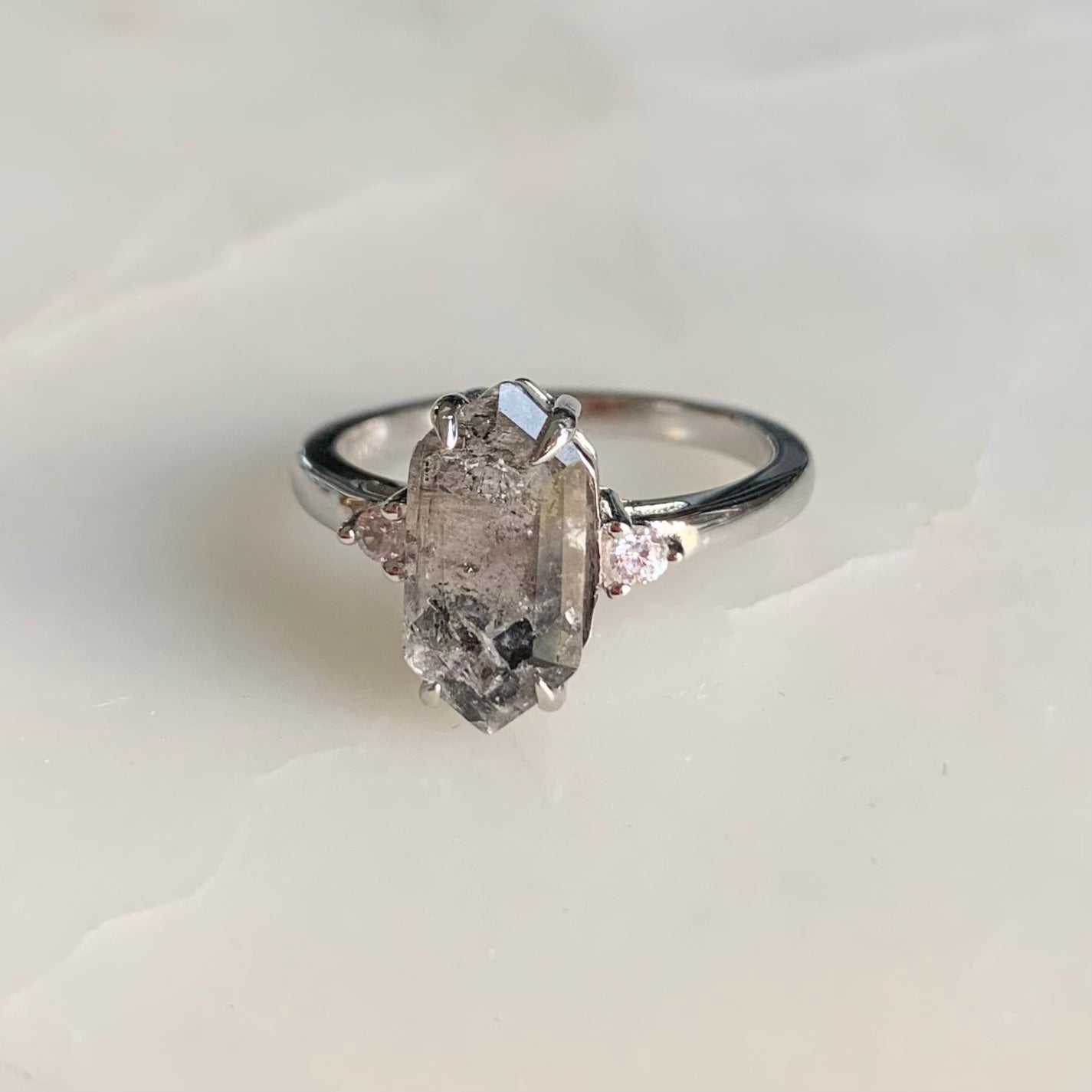 Imogen Salt and Pepper Diamond Ring | Rhodium Plated