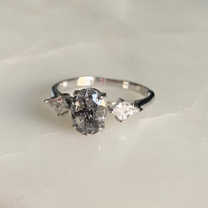 Camille Salt and Pepper Diamond Ring | Rhodium Plated