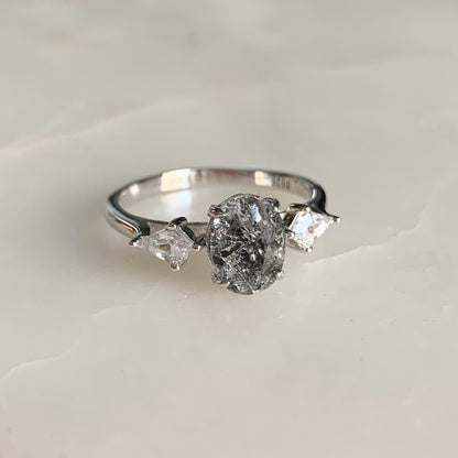 Camille Salt and Pepper Diamond Ring | Rhodium Plated