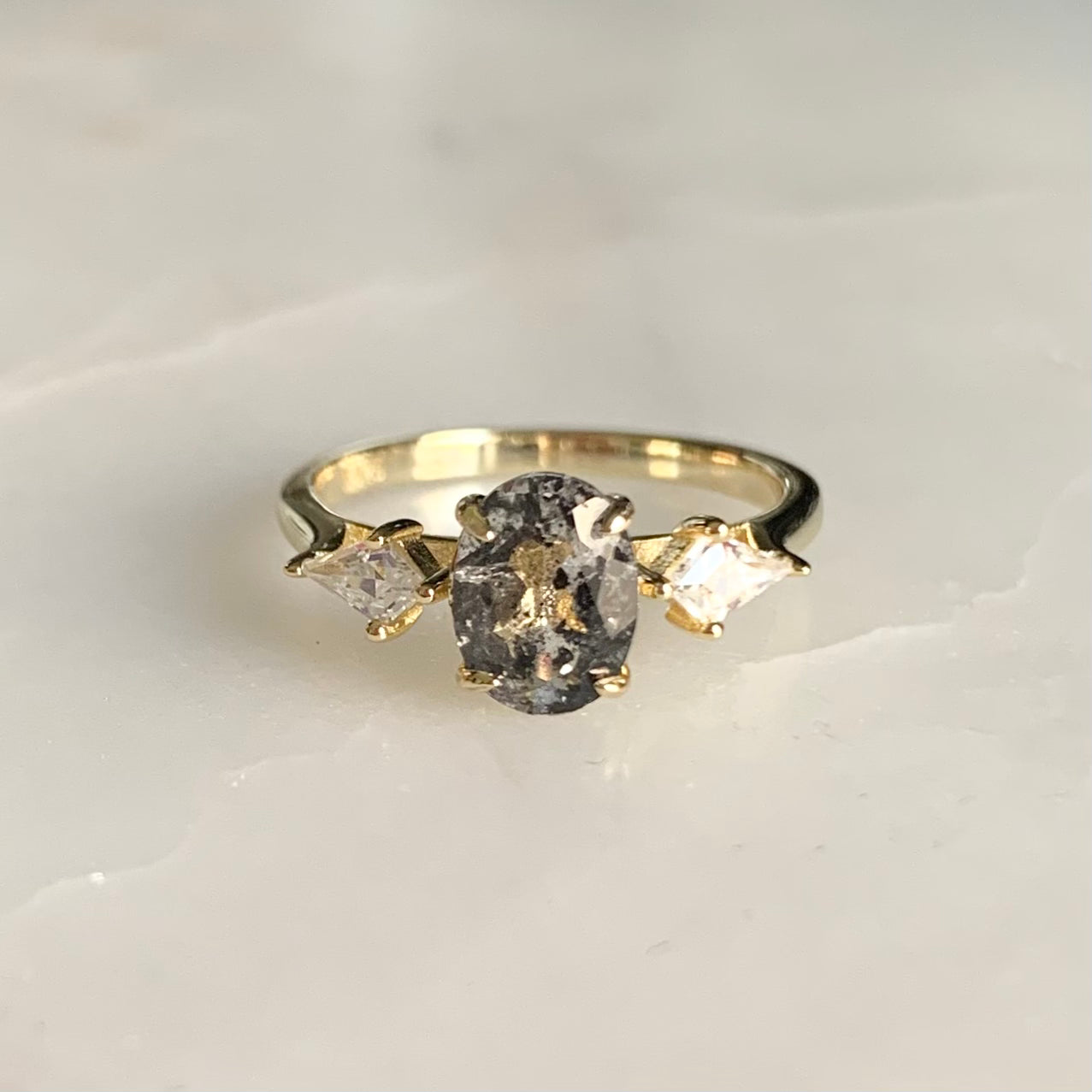 Camille Salt and Pepper Diamond Ring | 14K Yellow Gold Vermeil