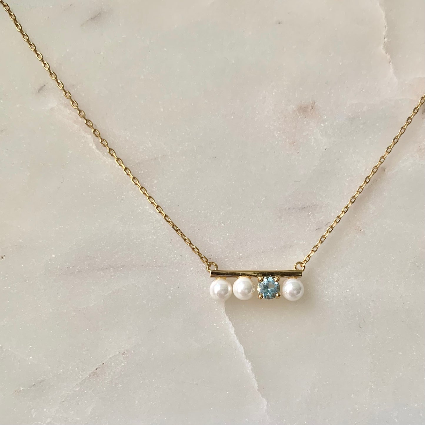 Natasha Blue Topaz and Pearl Necklace