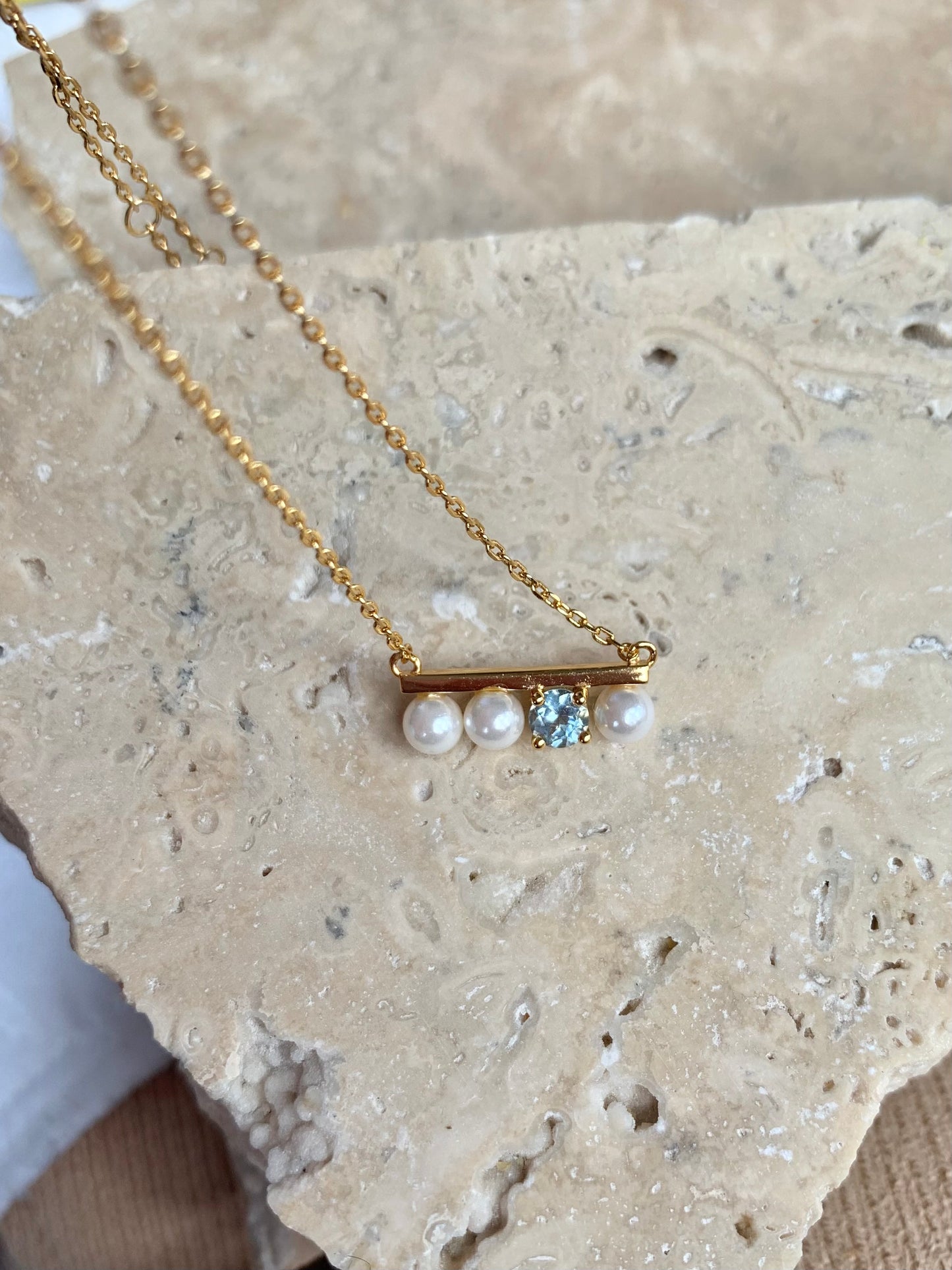 Natasha Blue Topaz and Pearl Necklace