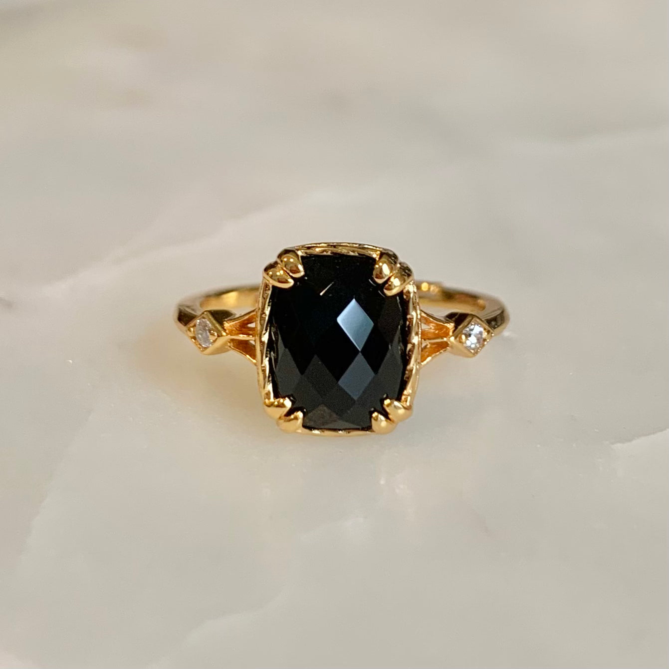 Black agate store stone ring